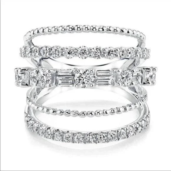 NEW 925 STERLING SILVER DIAMOND MULTI BAND RING, CUTE RING, SHINY RING. - Picture 2 of 4
